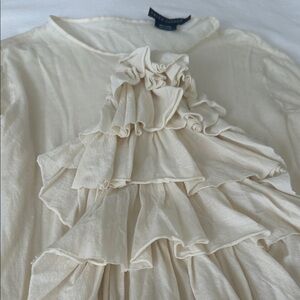 Ralph Lauren Blue Label Ivory Ruffle cotton Tee Blouse L